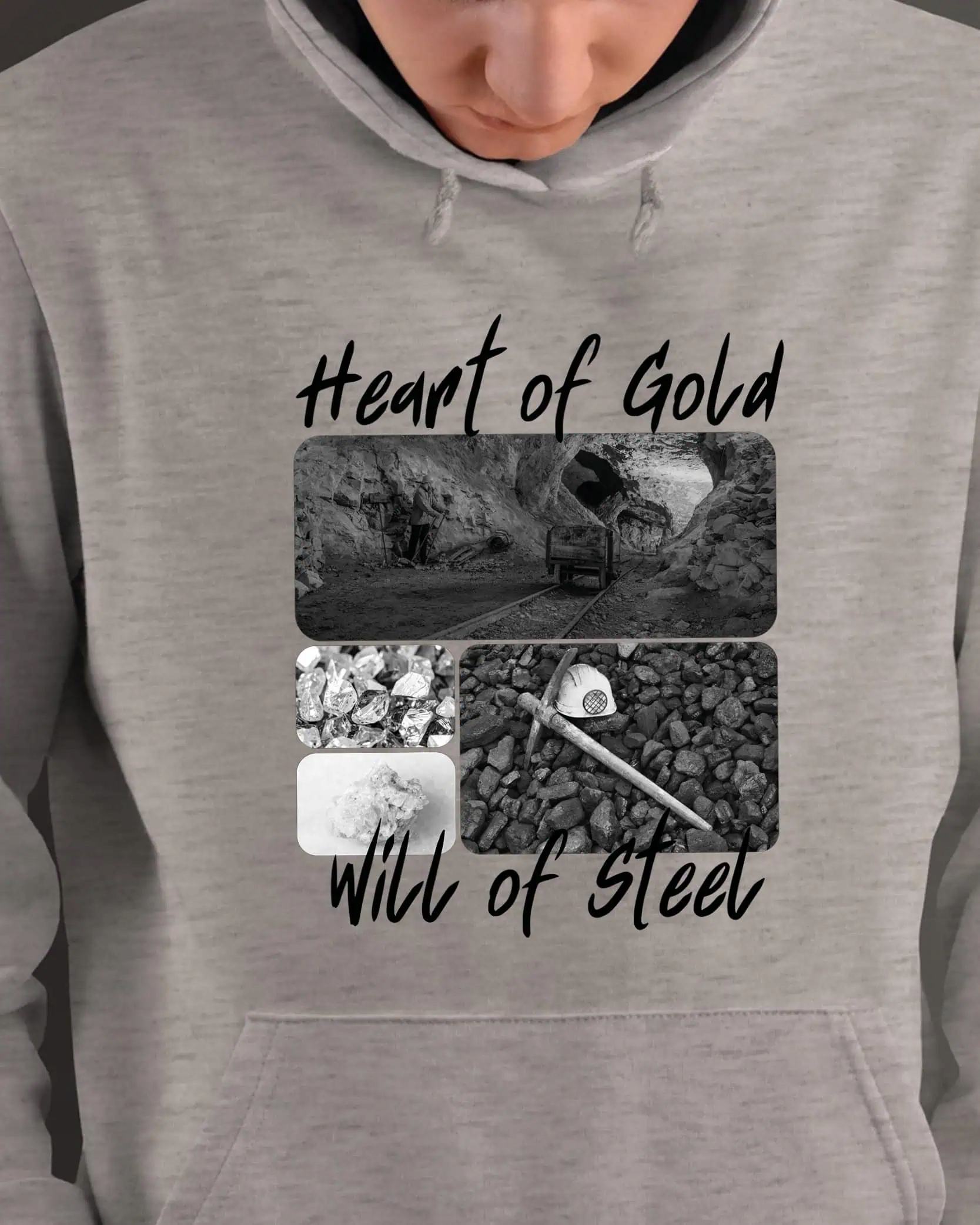 Mikina s kapucí Dárek pro horníka Umělecká koláž Šedá M