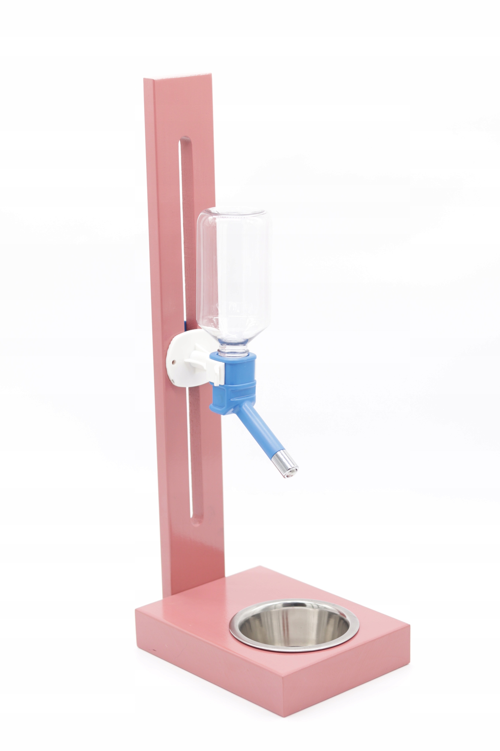 Levně Napáječka na dřevěném stojanu. Růžový stojan Napáječka Dávkovač vody