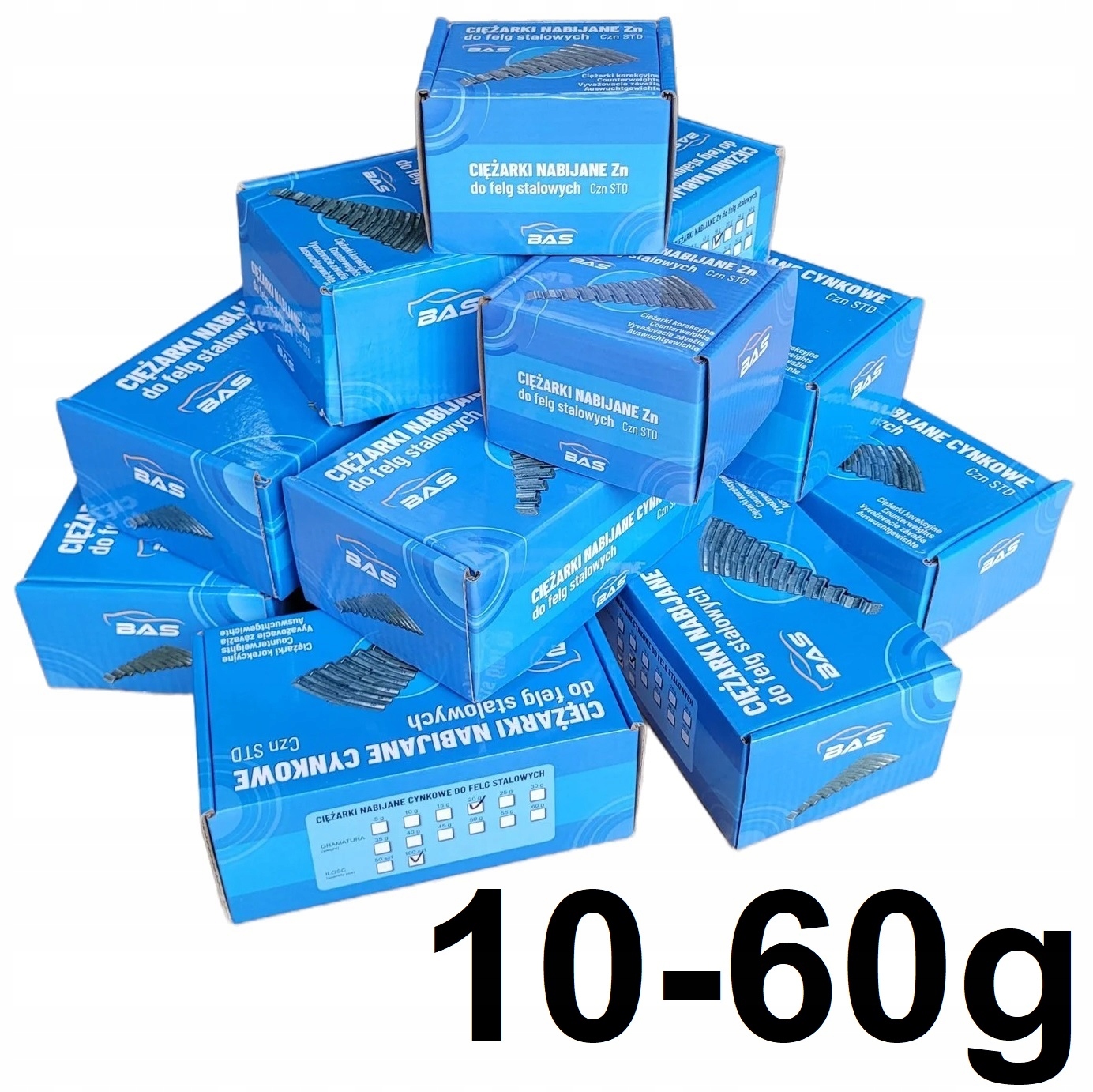 Závaží Sada nabíjacích závaží Bas 10-60 g Zinek pro ocelové ráfky 800 x