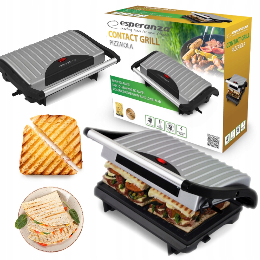 MOCNY GRILL ELEKTRYCZNY OPIEKACZ ROZKŁADANY NIEPRZYWIERAJĄCA POWŁOKA 750W