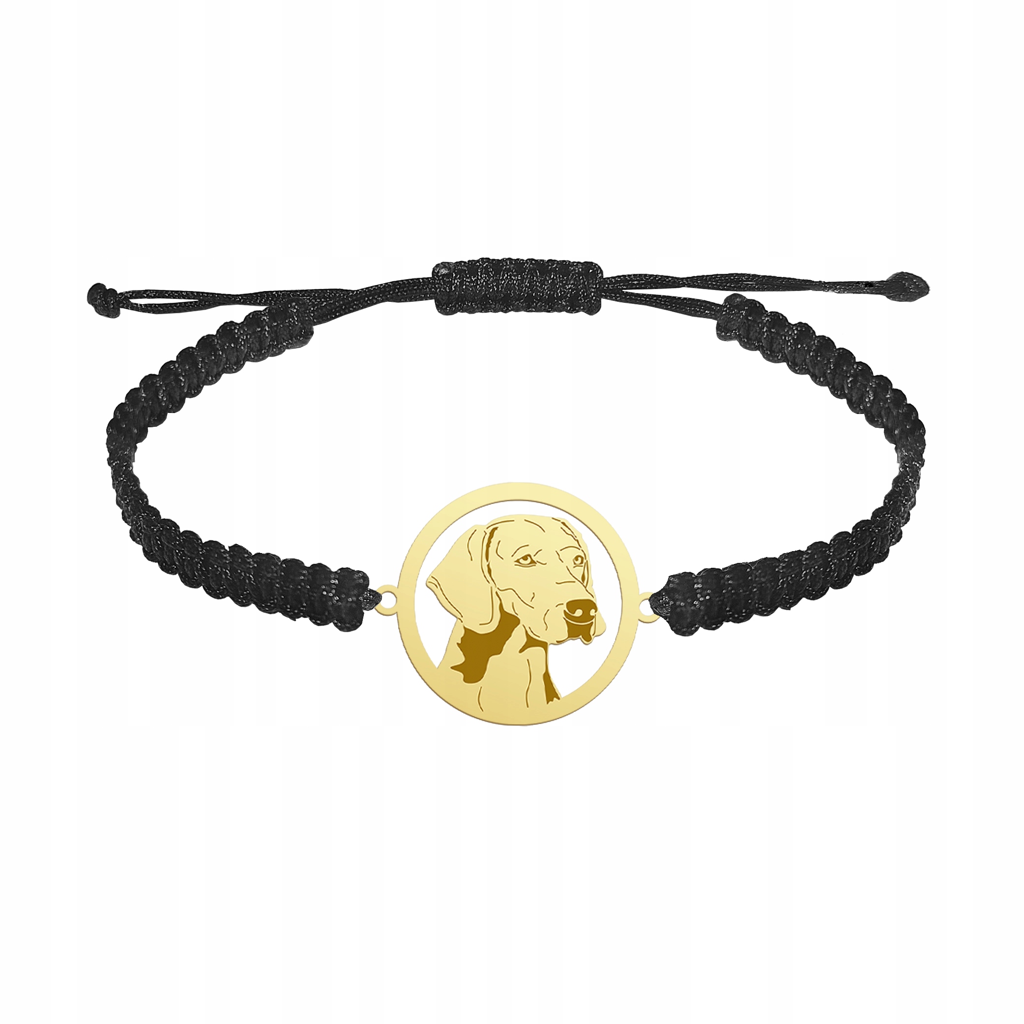 Zlatý náramek se psem Výmarský výžel Stříbro 925 Makramé Dárek Gravírování