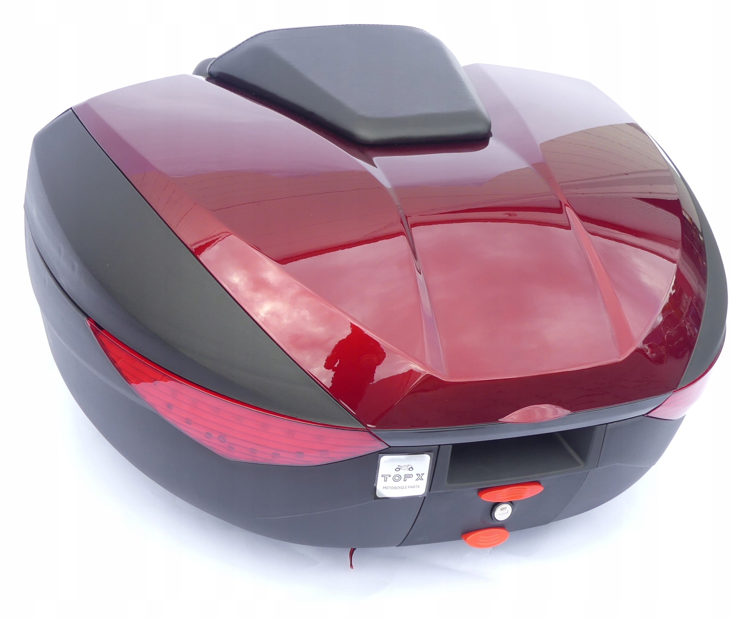 Centrální kufr na motocykl Opěradlo Deska 72L 2 Helmy Světlo Stop červená