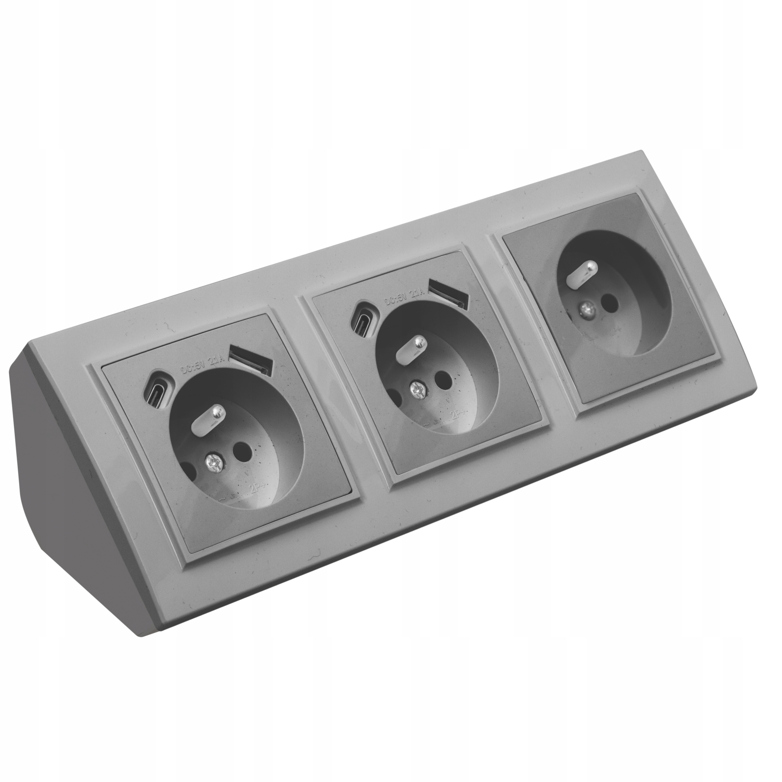 Gniazdo Potrójne Meblowe Narożne Kuchenne Usb Typ C Biurkowe Szare Listwa