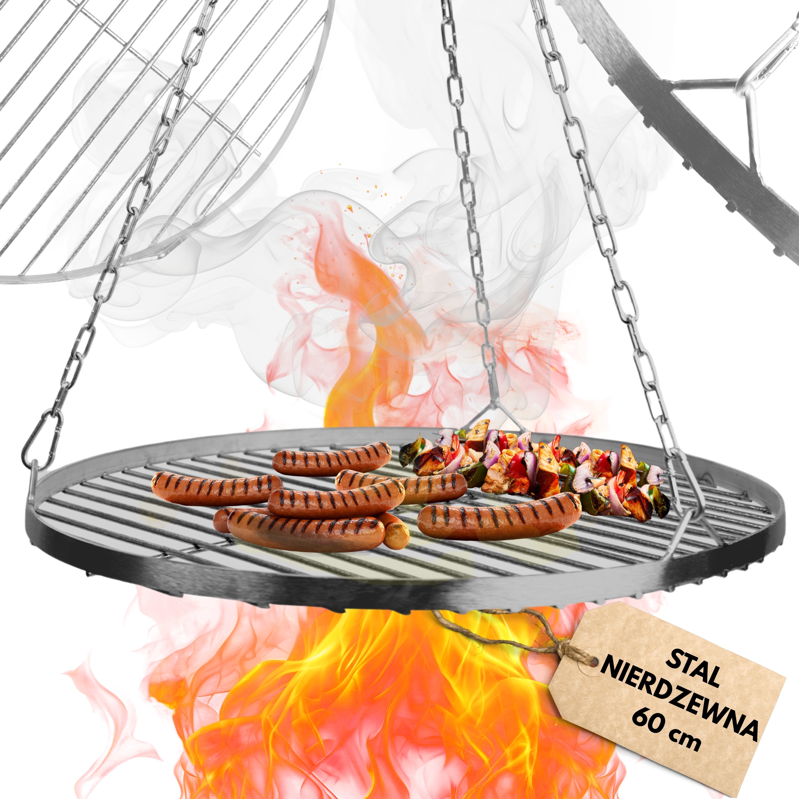 Ruszt 60CM Okgrągły Stal Nierdzewna Wiszący Do Grilla Trójnóg Na Ognisko