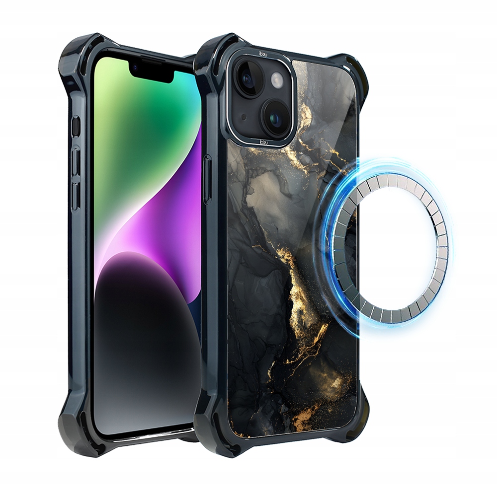 Pouzdro pro iPhone 14 Ibizu DropGuard Ultra s MagSafe, černý diamant se zlatem