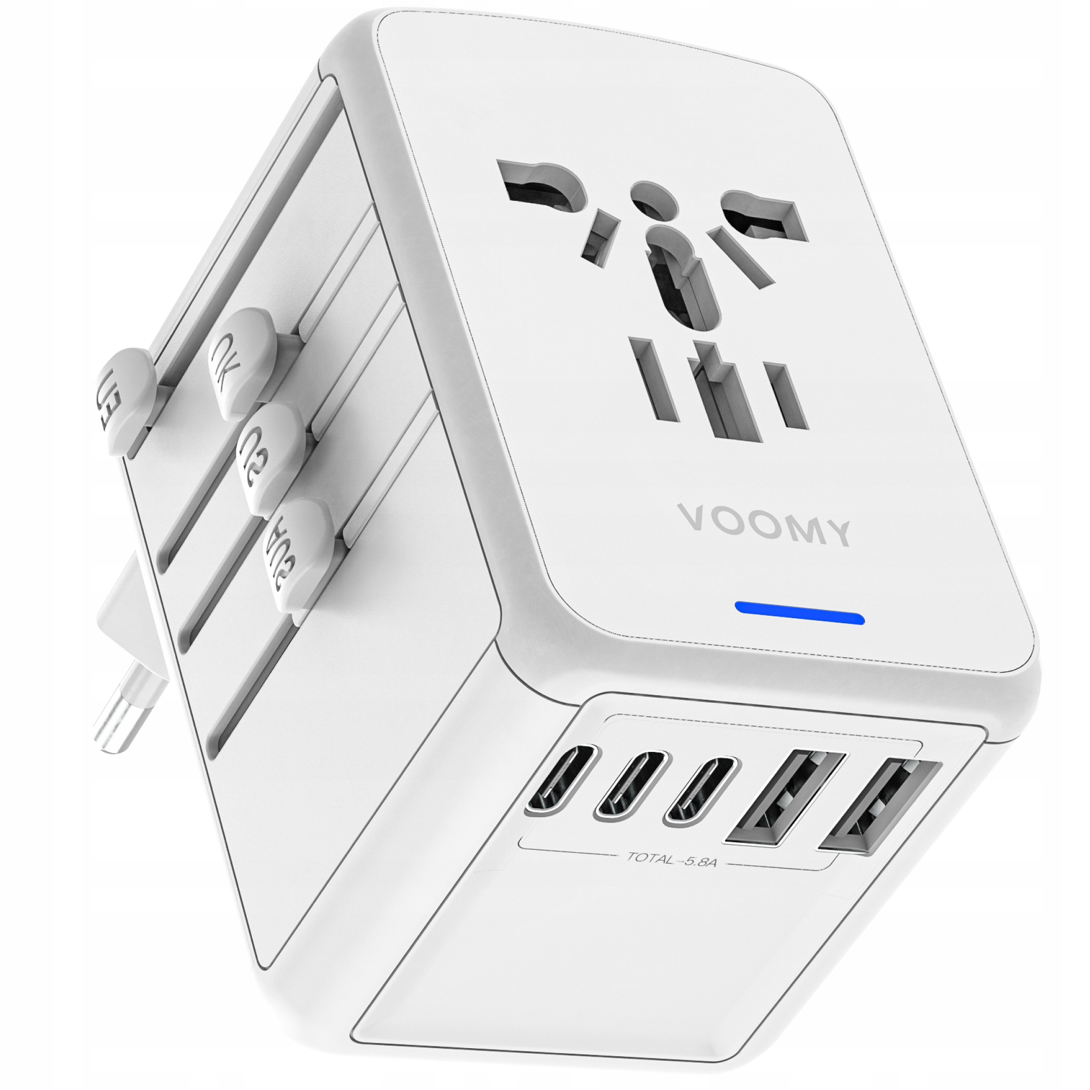 Adapter Podróżny Voomy Y29 Z Ponad 170 Narodów 2 Usb A 3 Usbc Biały