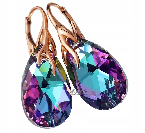 Krystaly Náušnice Růžové Zlato Stříbro