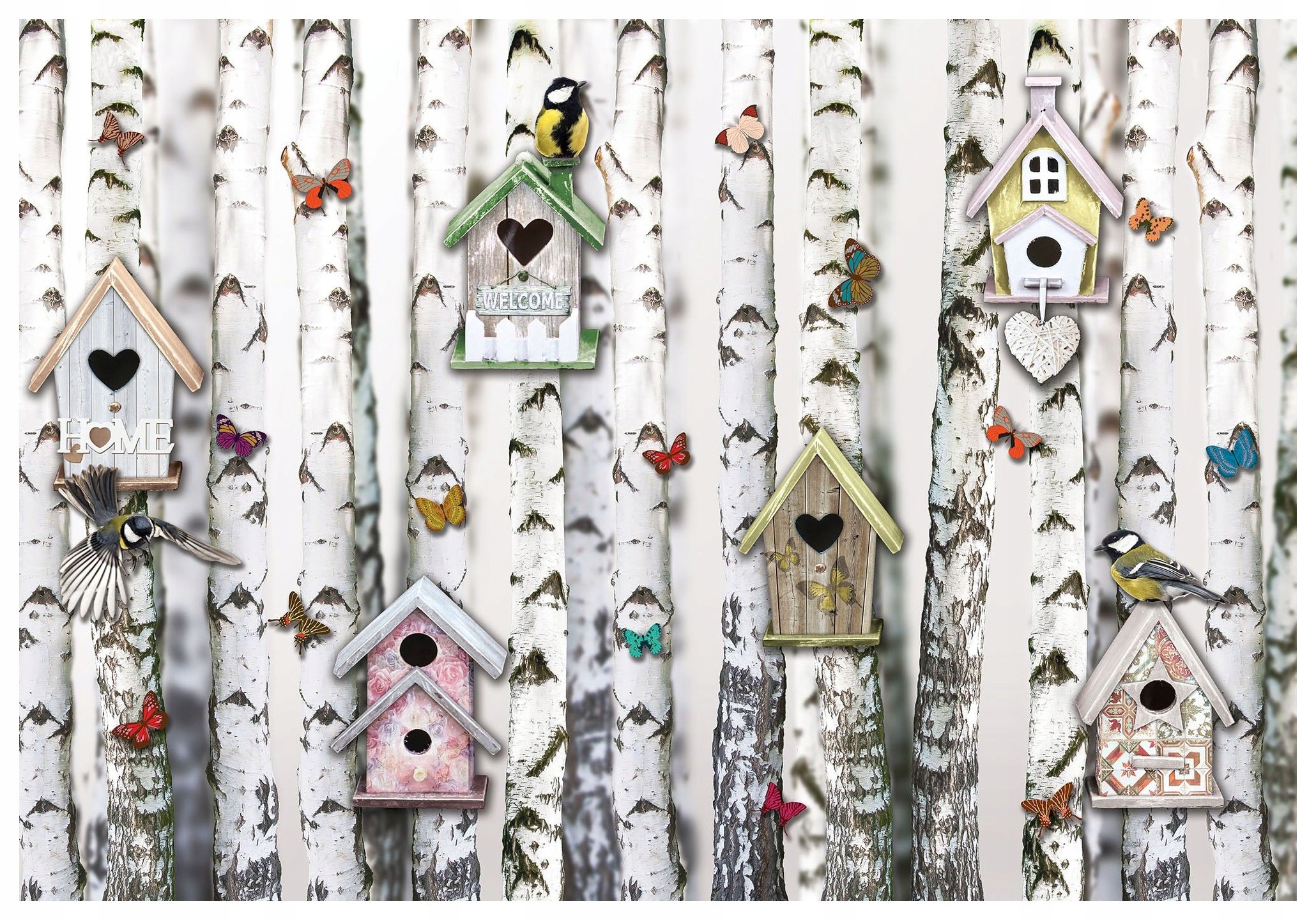 Vliesová fototapeta Breza vtáky motýle Vitajte doma 350x250 lepidlo