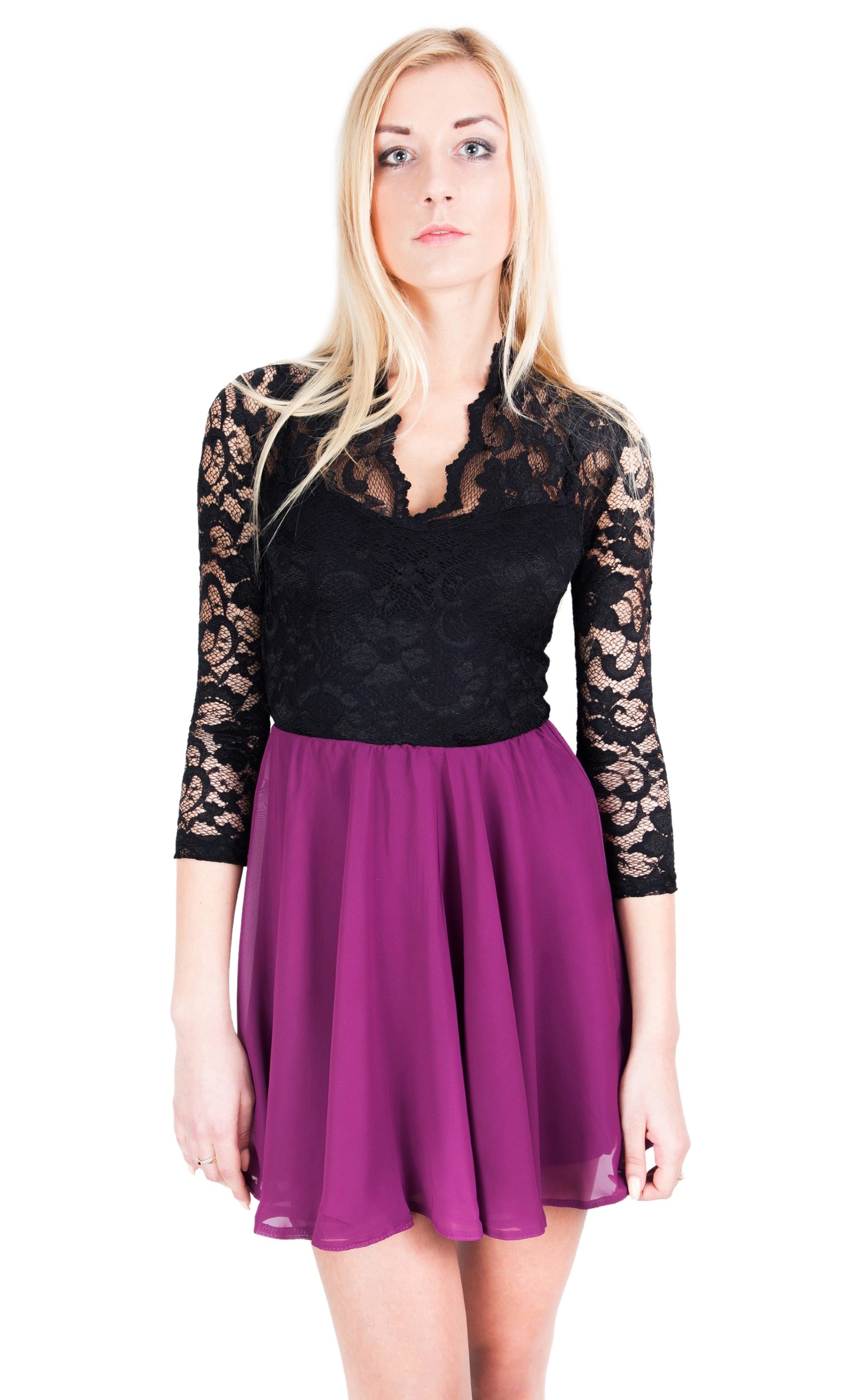 

John Zack Czarno-fioletowa mini koronka/szyfon XL