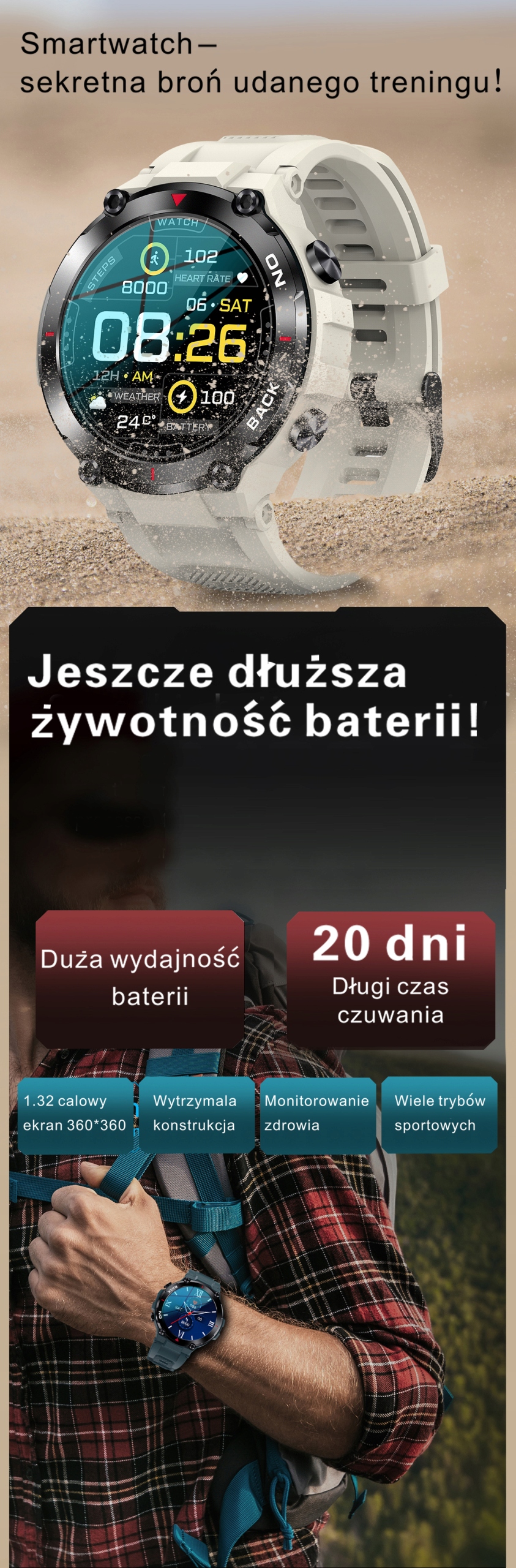 Smartwatch GRAVITY GT8-1 CZARNY Męski TĘTNO KALORIE SEN ROZMOWY BT PL SEN Transmisja danych brak