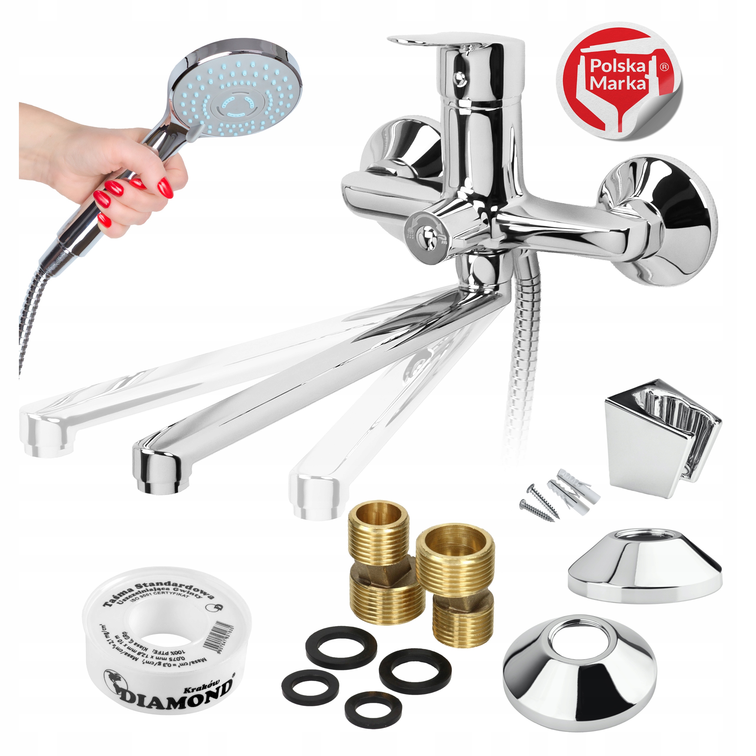 Nástenný kohútik do vane so sprchou Výtok na batérie pohyblivý prepínač