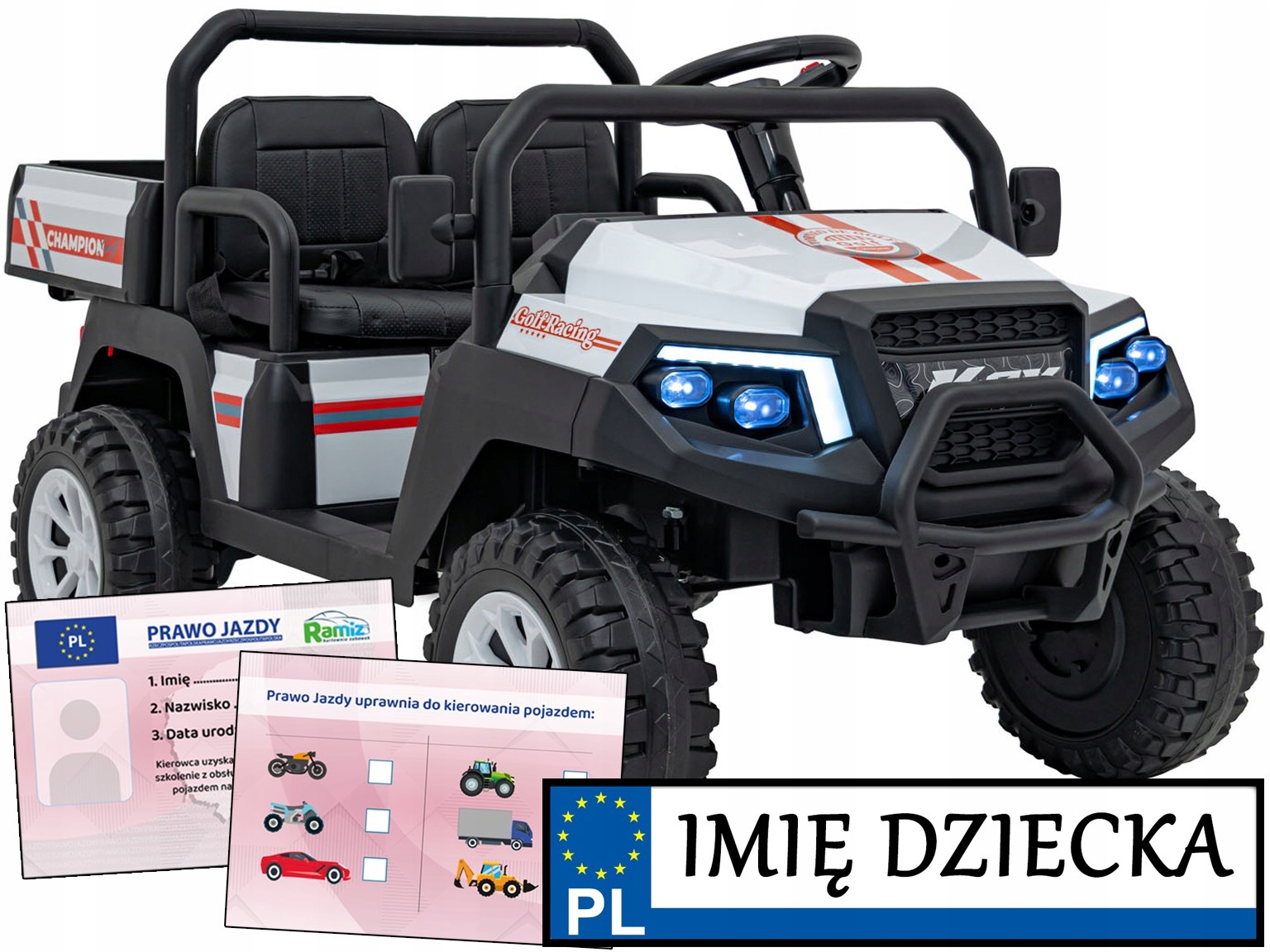 Auto 2 osobowe Dla Dzieci na akumulator Pick Up Champion tablica imienna