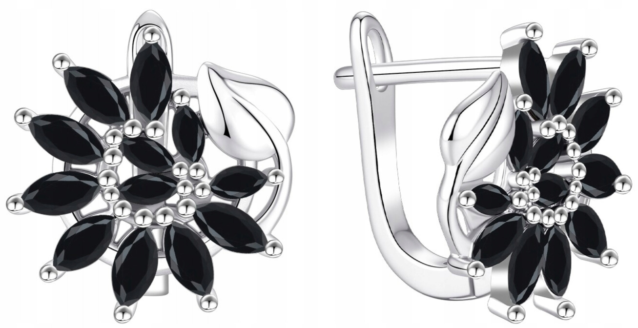 Stříbrné náušnice s černými anglickými květinami, zapínání stříbro o ryzosti 925