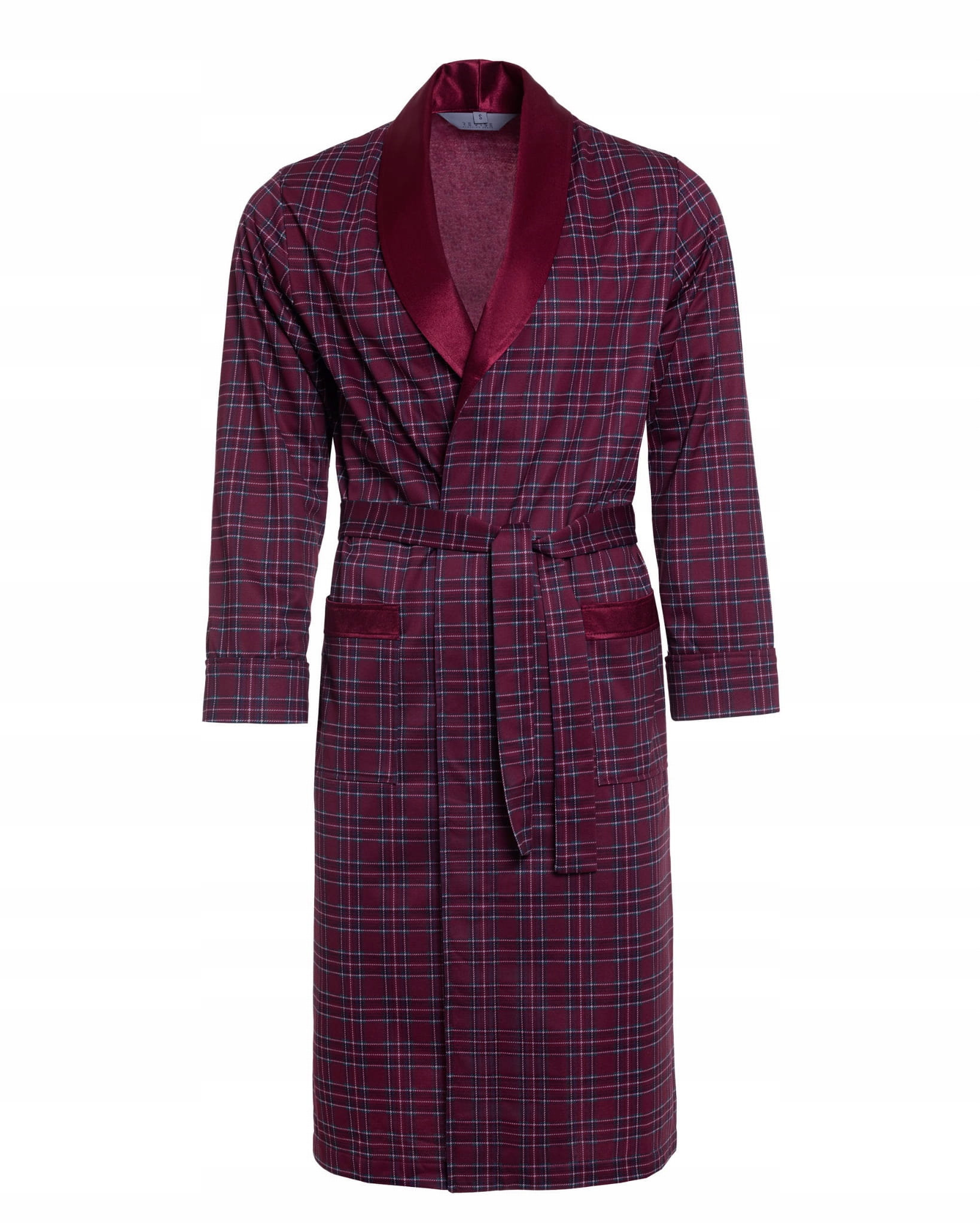 Elegantní tenký kostkovaný pánský župan RE-502 Bordo 11 S