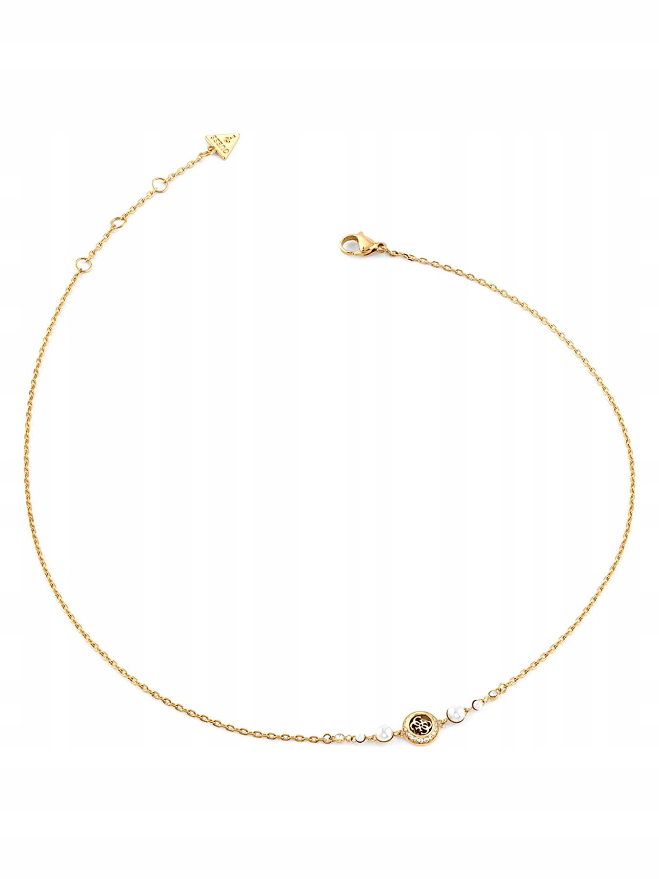 Guess Tiny Pearly zlatý náhrdelník s logem a perličkami JUBN05519JW