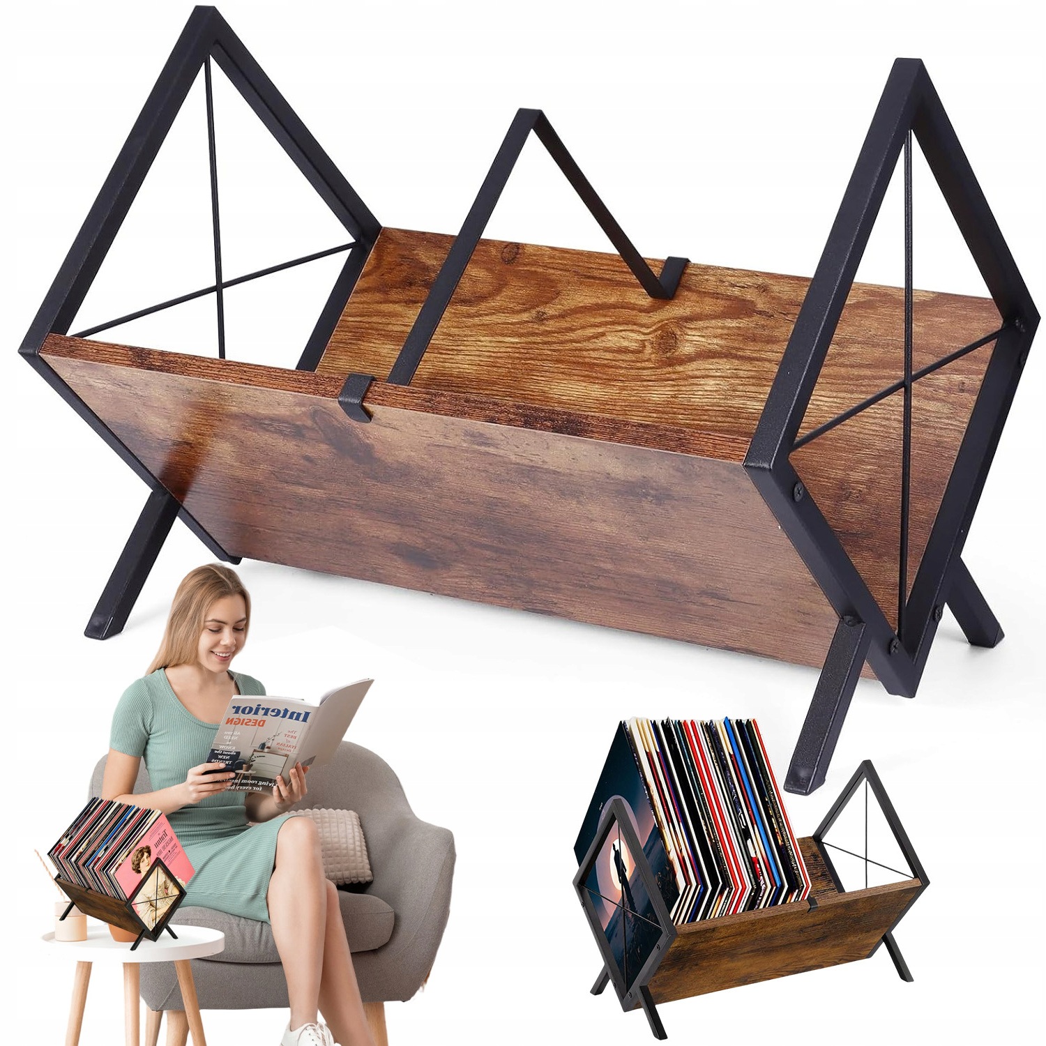 Stojan Na Vinylové Desky, Polička, Retro Dřevěný Organizér Pro Zásobníky, 40 CM