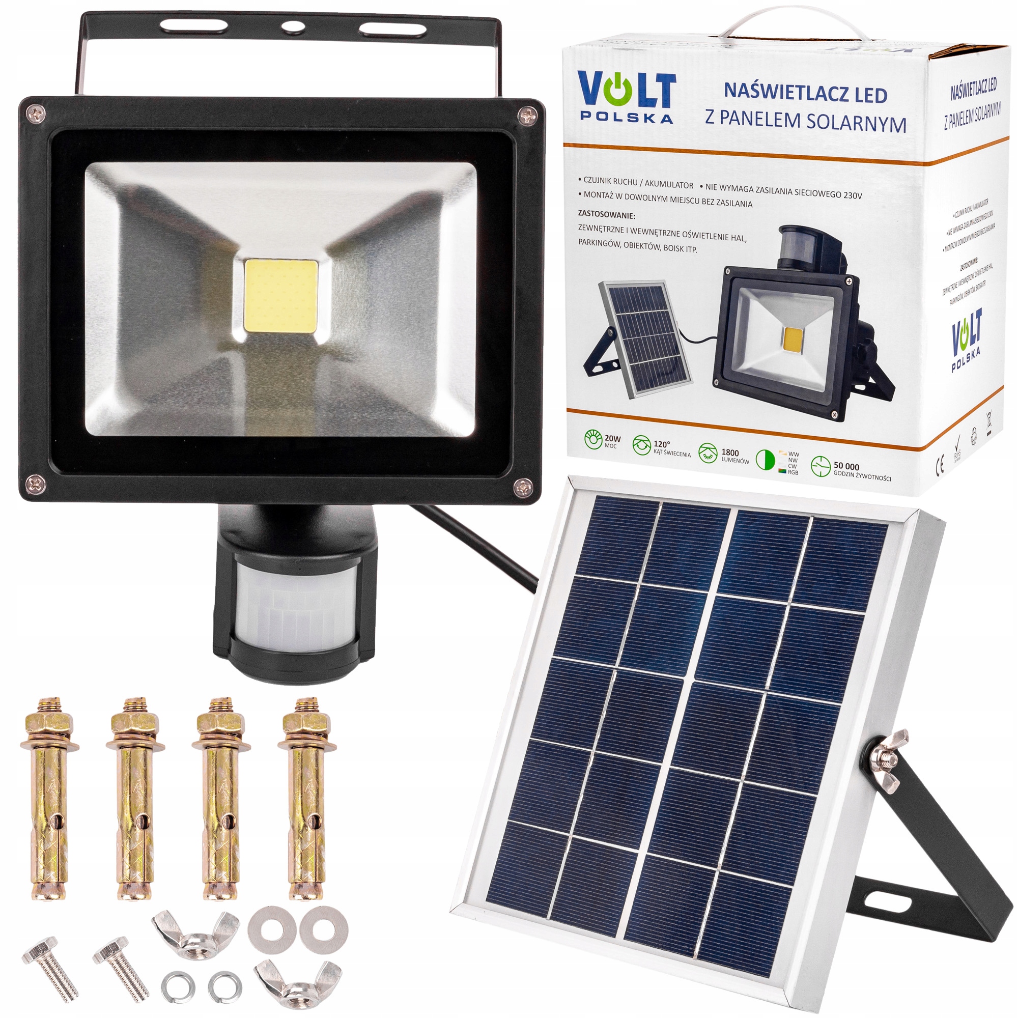 LAMPA SOLARNA PANEL NAŚWIETLACZ LED HALOGEN 20W