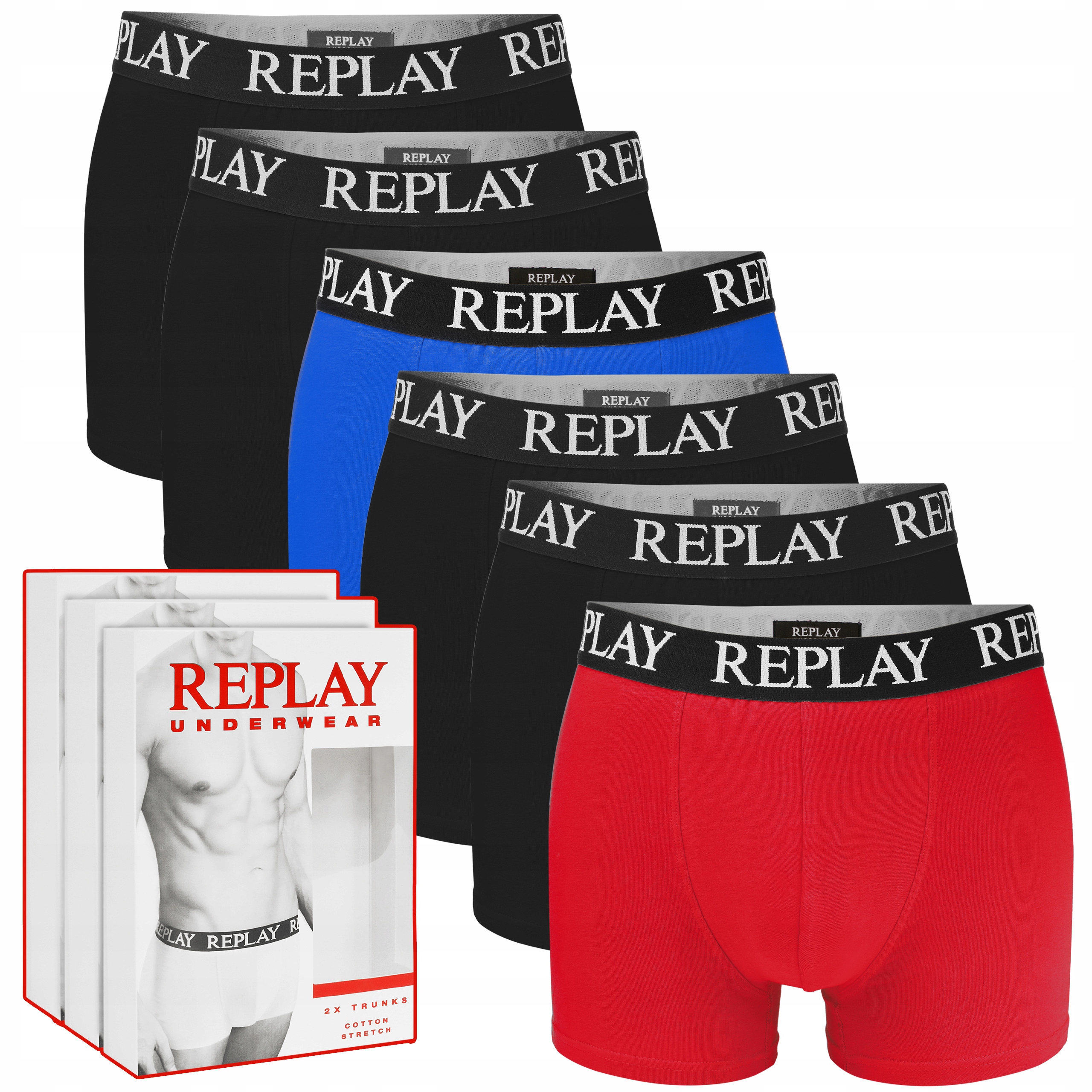 Replay Boxerky Slipy Pánské Balení 6 Kusů Bavlněná Guma Barva Logo Velikost L