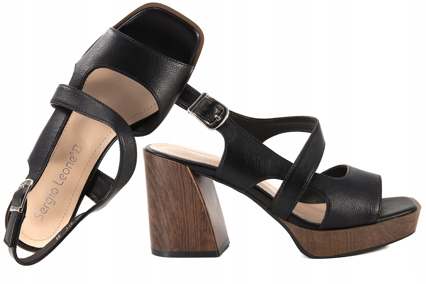 Sergio Leone SK577 Dámské Sandály Na Podpatku, černé