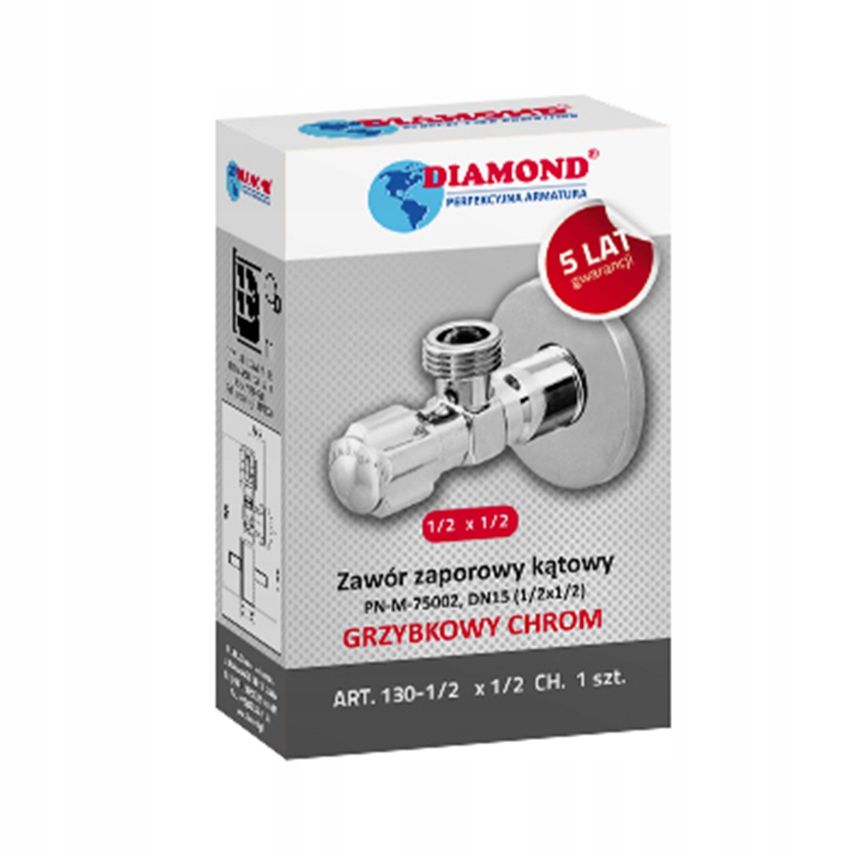 Zaworek kątowy 1/2 x 3/8 grzybkowy chrom ART_130 Marka Diamond