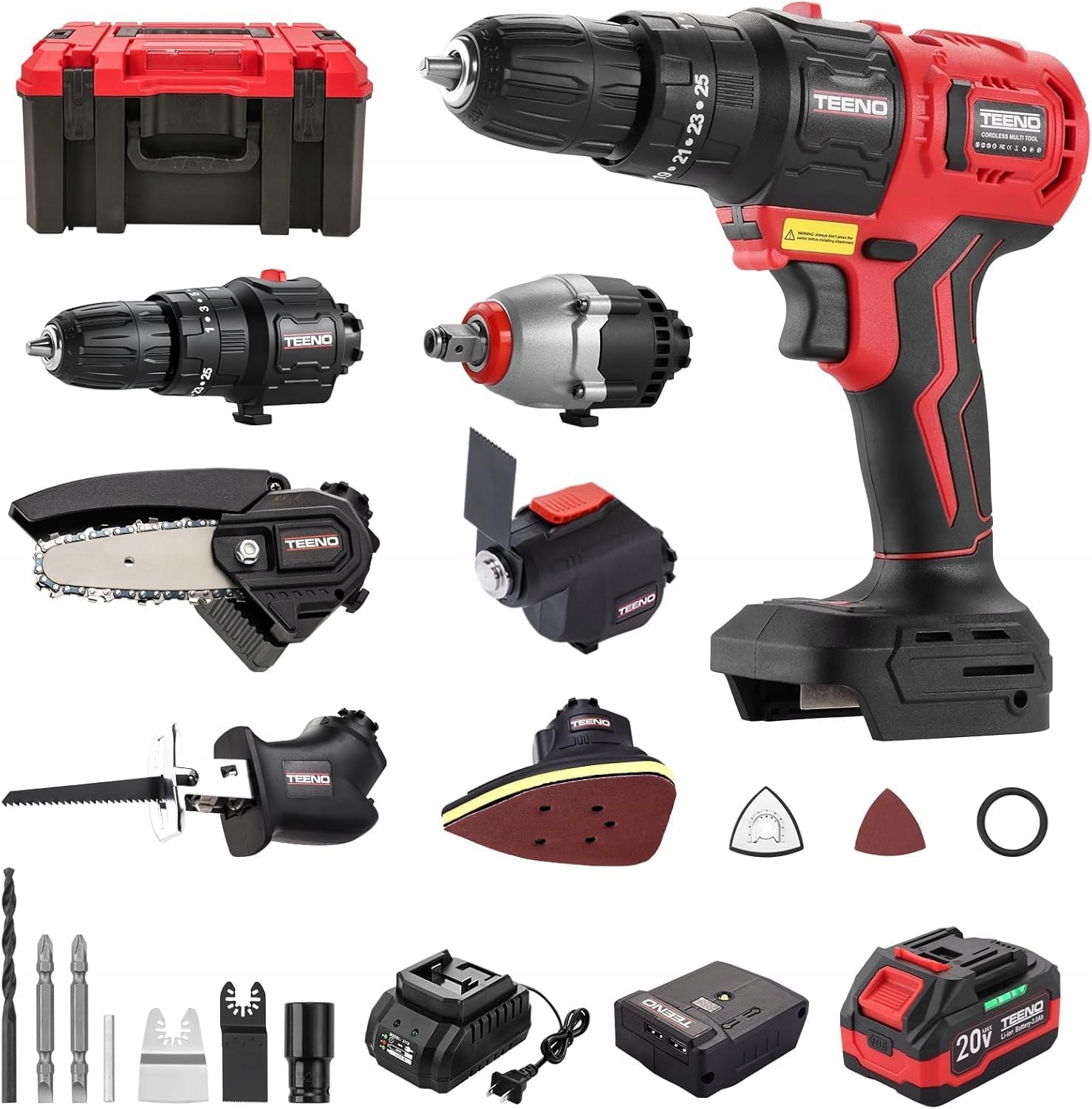 20V Aku Combo Sada 8V1 Vrtačka Pila Řetězová Pila Rázový Utahovák Bruska Pouzdro