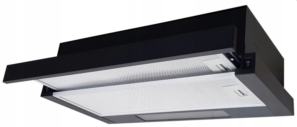 

Czarny okap kuchenny teleskopowy podszafkowy 60cm