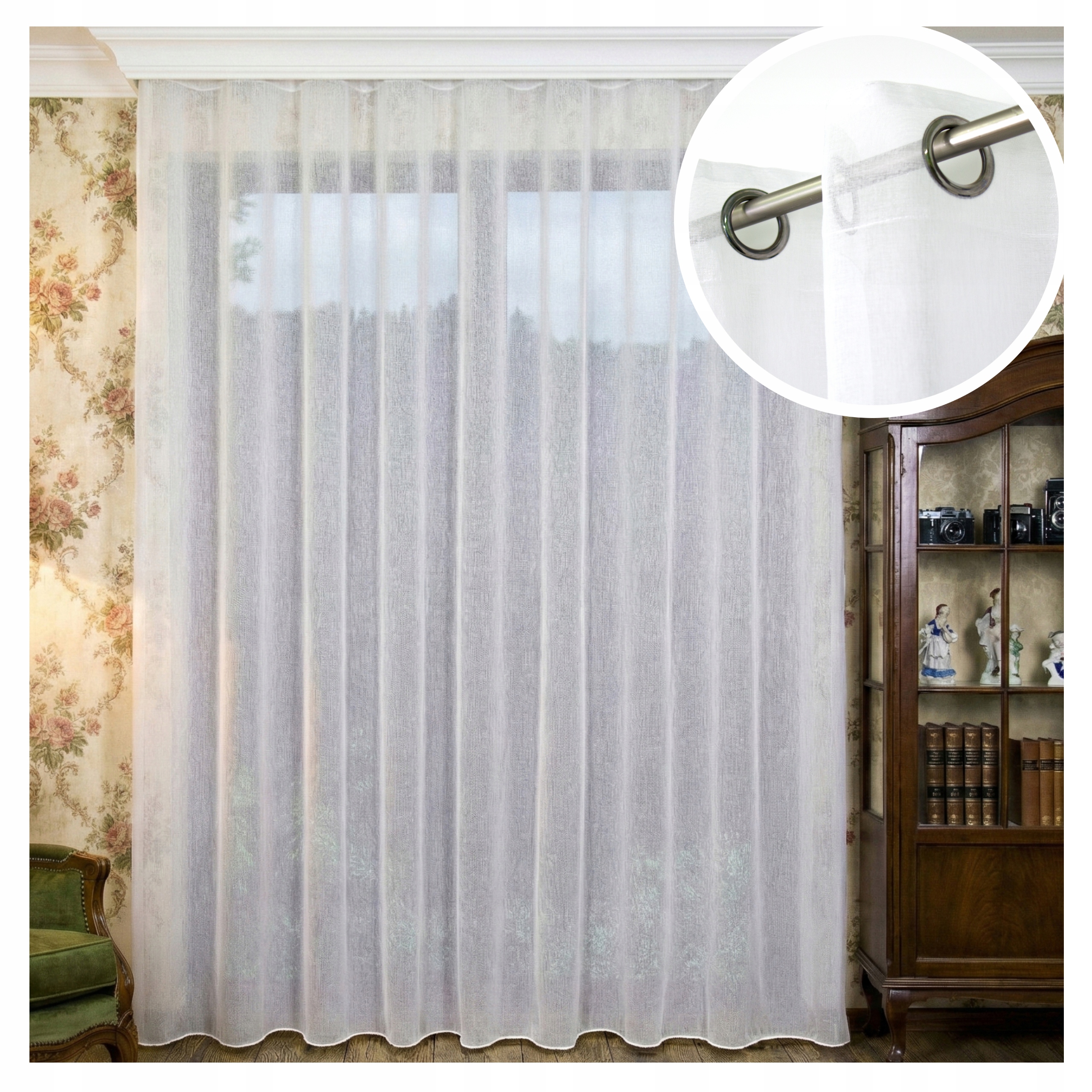 Hotová Záclona Etamin Kolečka Pelagia 300x200 Vintage s olověnkou Oka