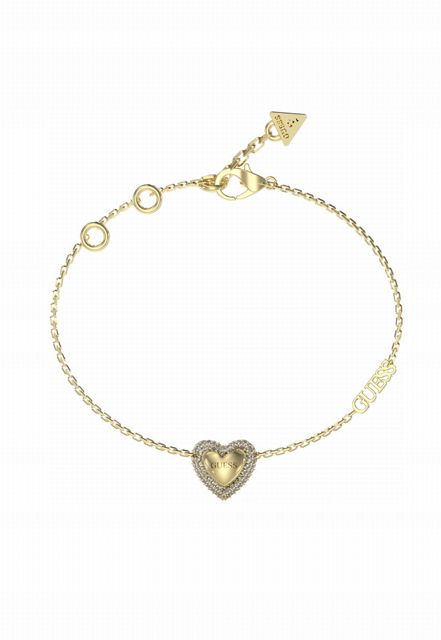 Dámský náramek Guess Beloved Srdce ocel pozlacený zirkony, nastavitelný, velikost S