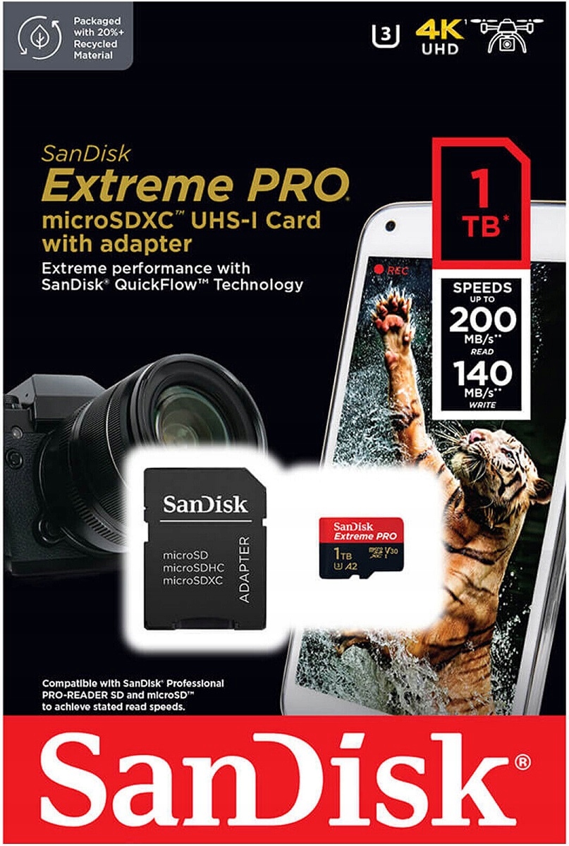 SanDisk microSDXC Extreme Pro 1TB 200/140 MB/s A2 V30 UHS-I U3 (SDSQXCD-1T0