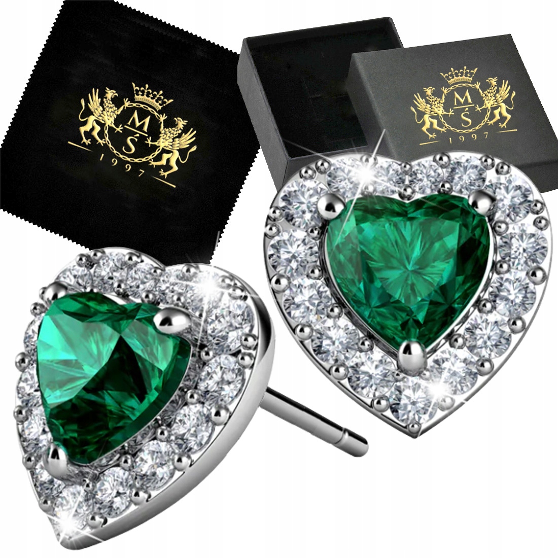 Stříbrné Náušnice Stříbro 925 Srdíčka s zirkony na tyčinku pro manželku Dárek