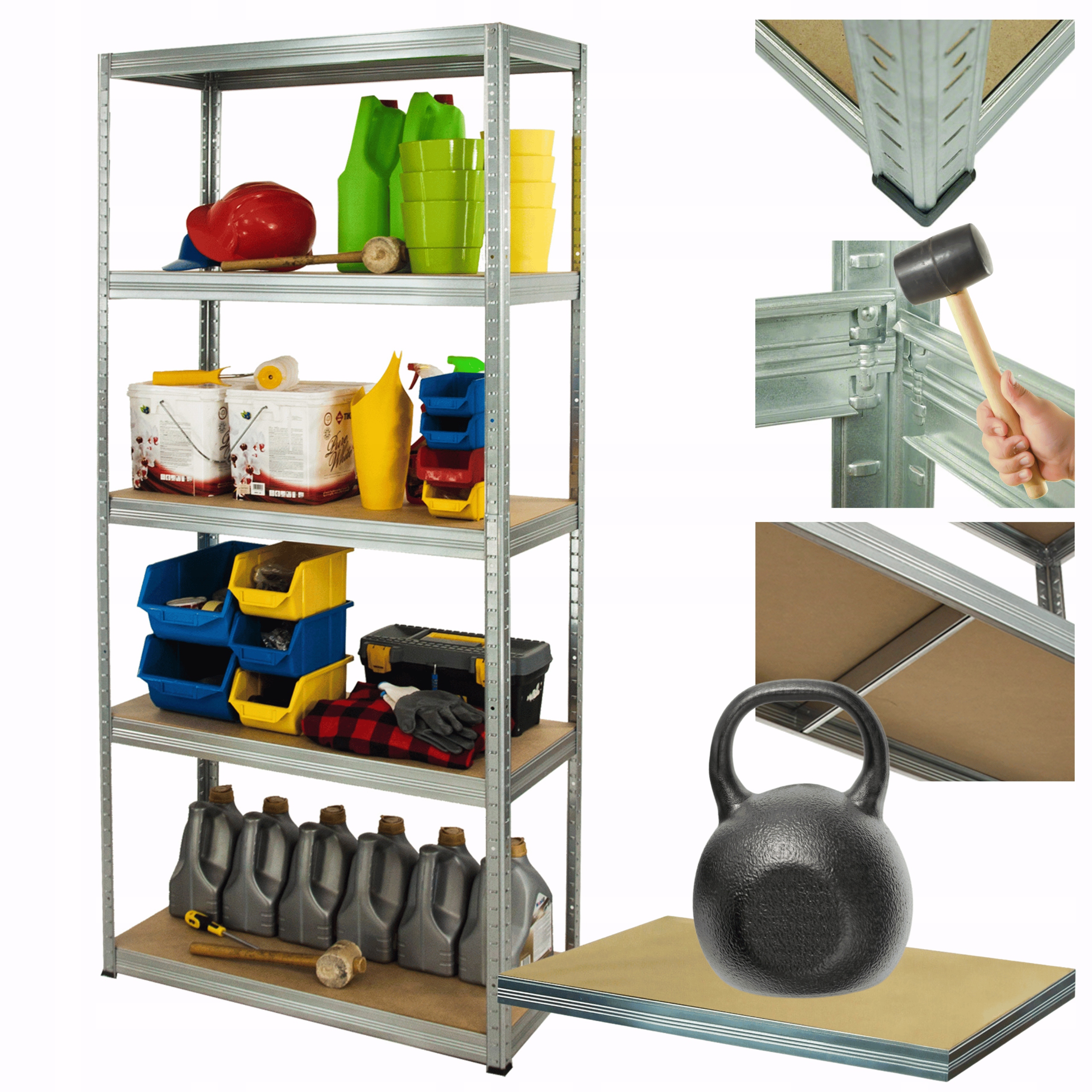 Kovový skladový regál, pozinkovaný stojan Helios 196x120x30 cm 5Px175 kg Poľský