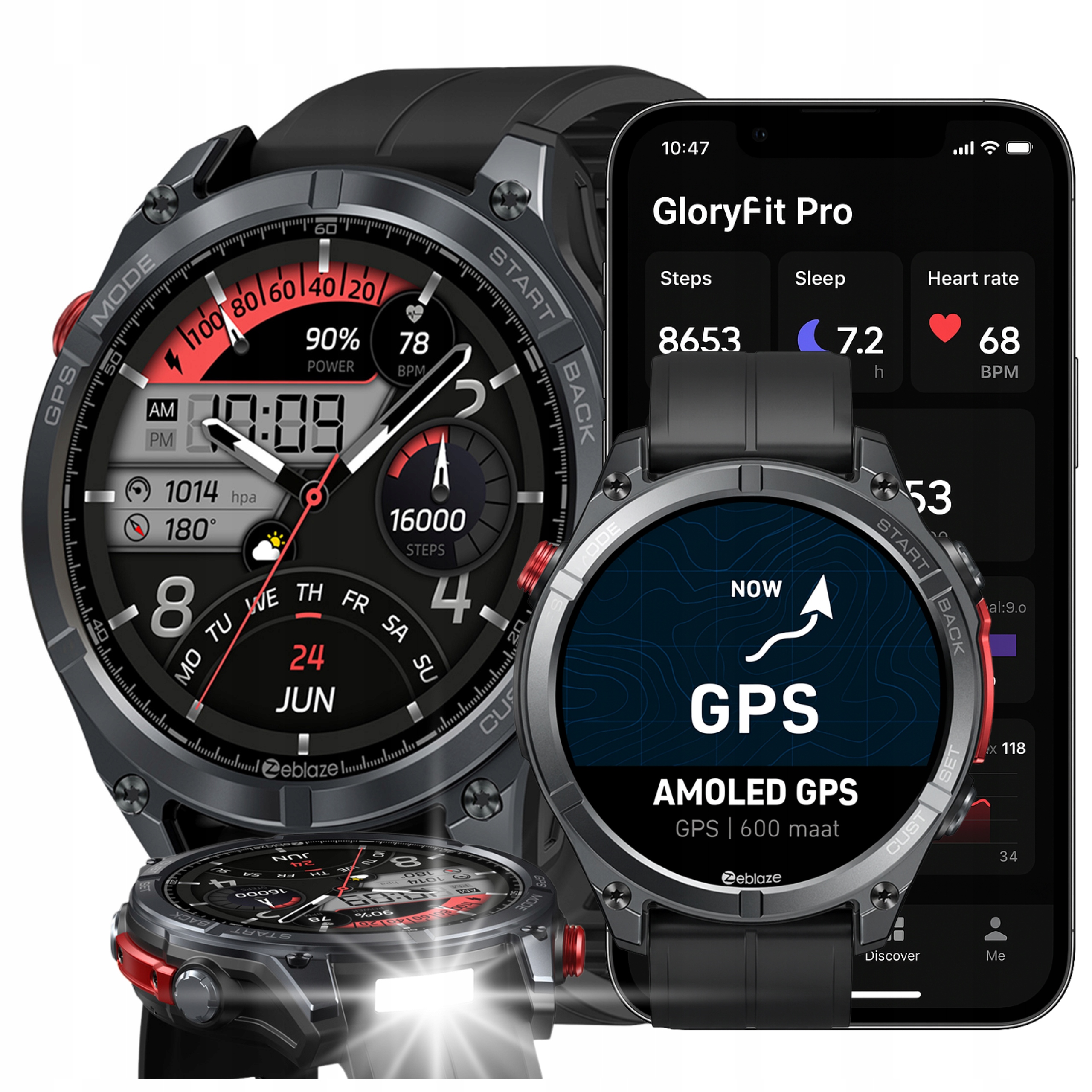 Smart hodinky Zeblaze Stratos 4 čierne Gps Amoled športové, vodotesné, 5ATM