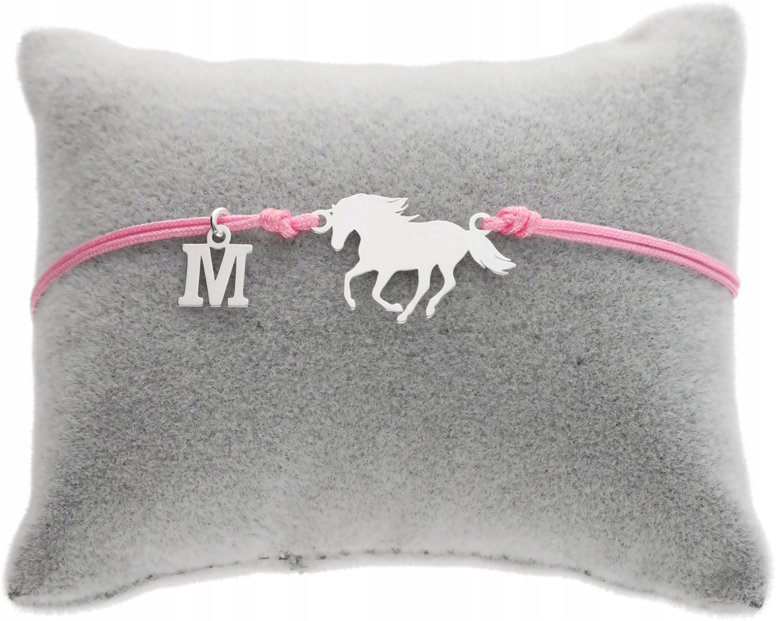 Bransoletka sznurkowa z konikiem konik koń dowolna Literka Srebro 925