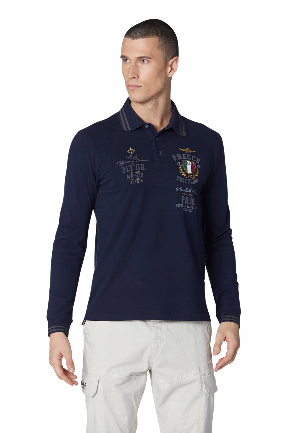 Aeronautica Militare Tmavě modrá pánská polokošile s dlouhým rukávem P.a.n. 3XL