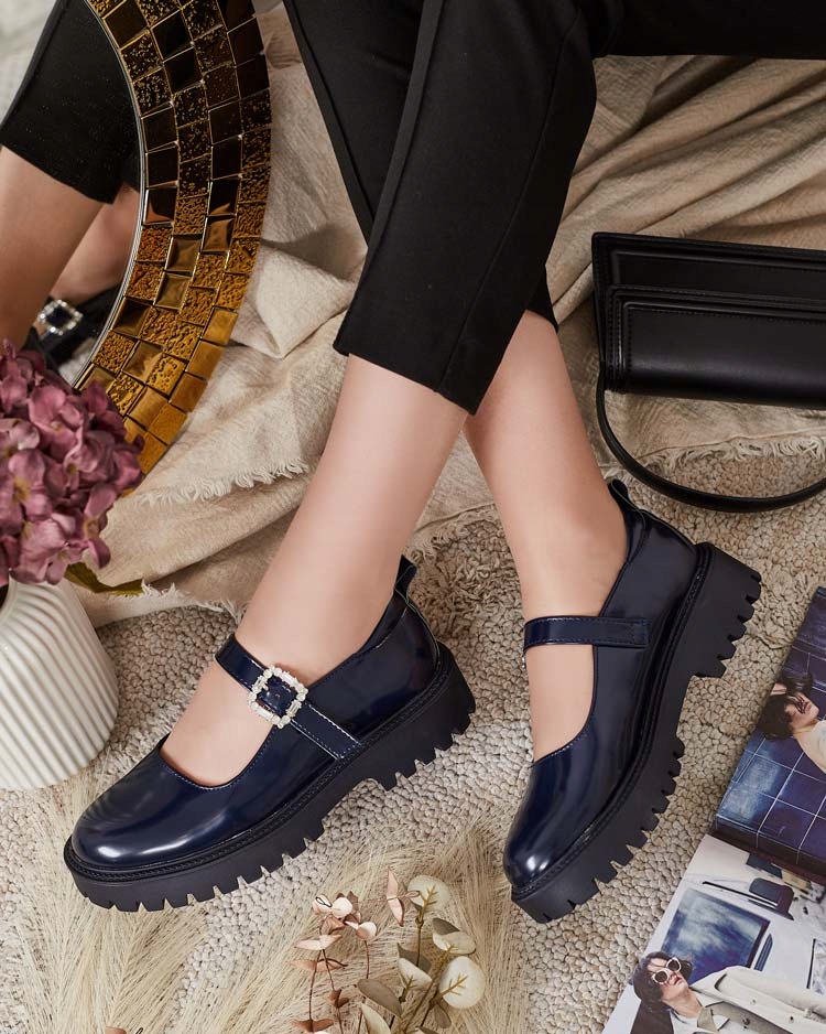 GRANATOWE PÓŁBUTY DAMSKIE DOGANNA 39 Wzór dominujący bez wzoru