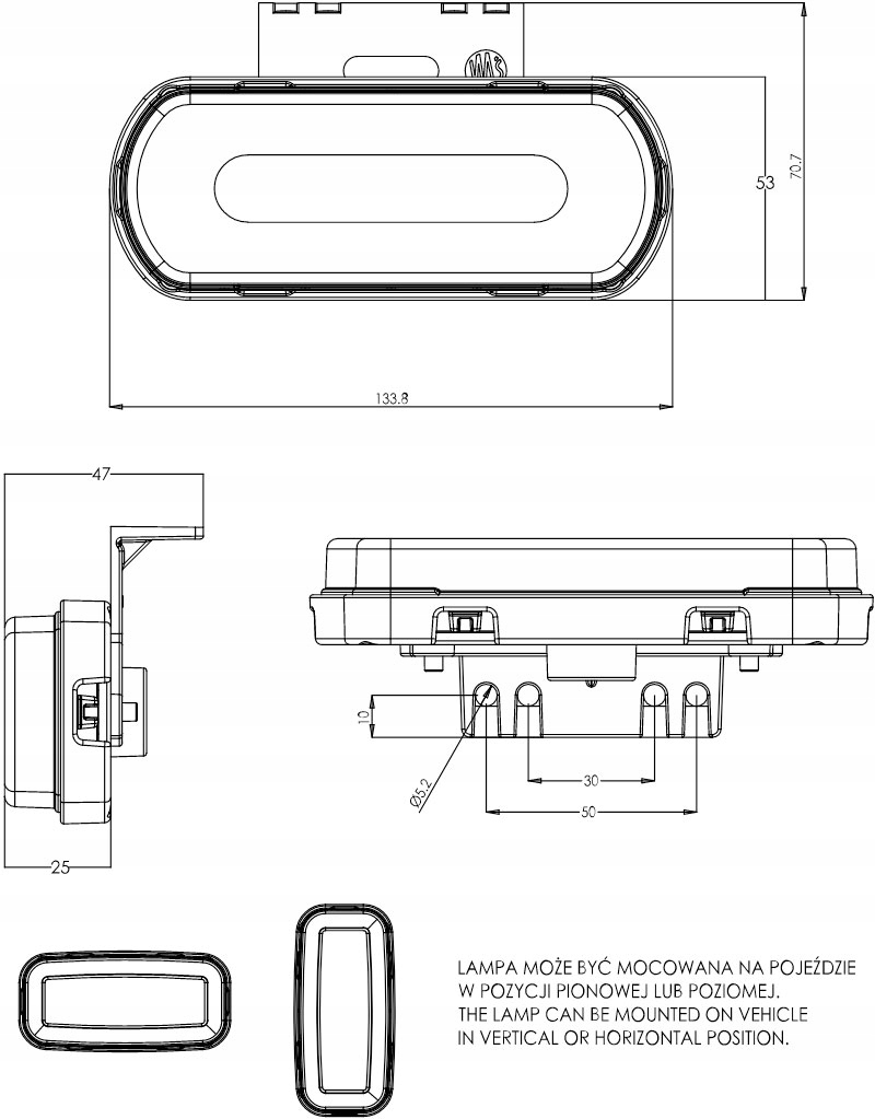 LAMPA OBRYSOWA POZYCYJNA PRZEDNIA BIAŁA PROSTOKĄTNA UNIWERSALNA WAŚ Producent części Kramp