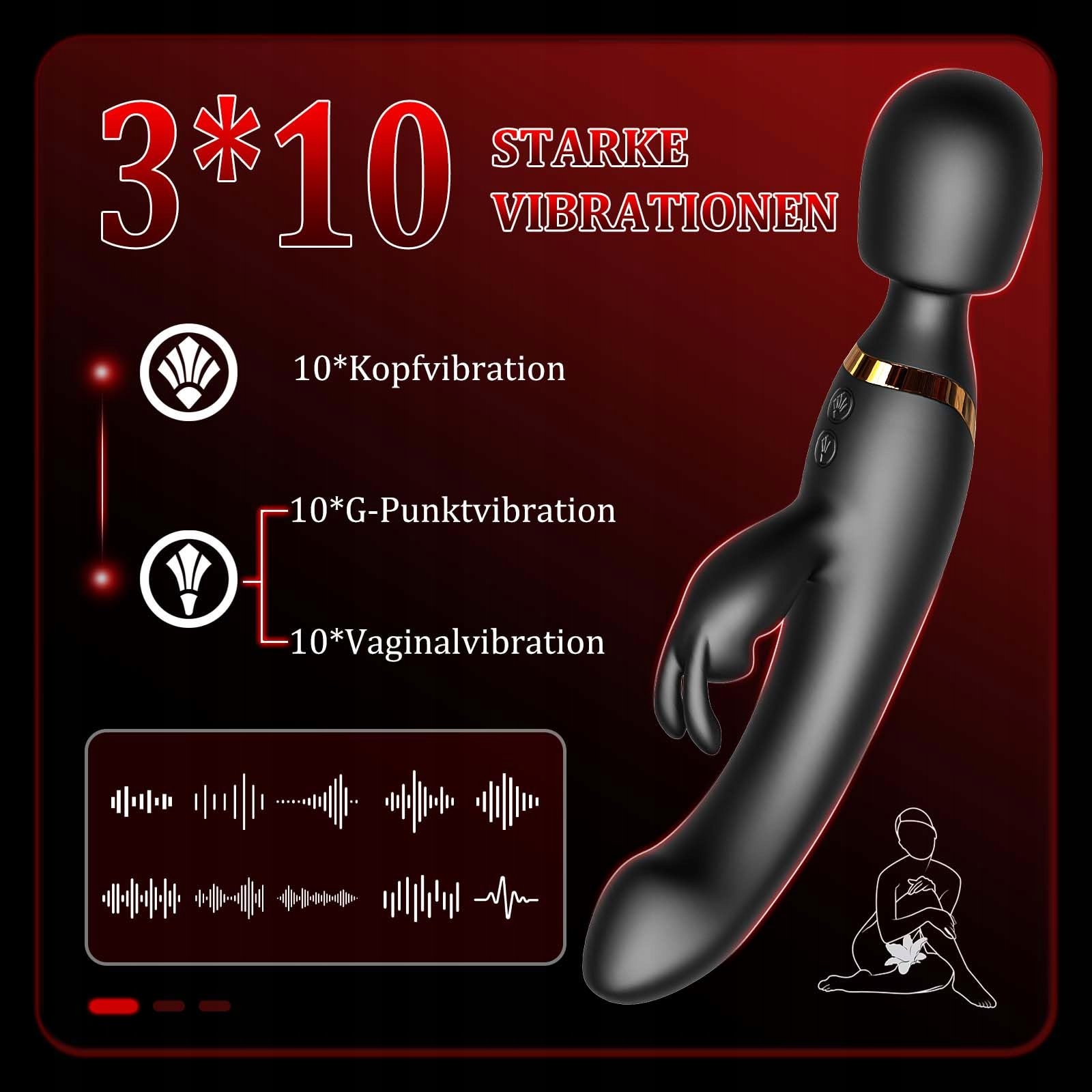 TOUNID Wibrator 3w1 Dla Kobiet G Punkt Klitoris Analny Stymulator Czarne — miniatura 4