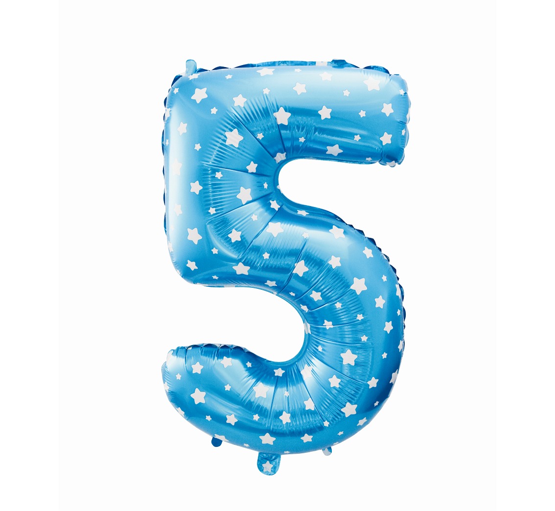 

Balon foliowy Cyfra 5 niebieska w gwiazdy 61 cm