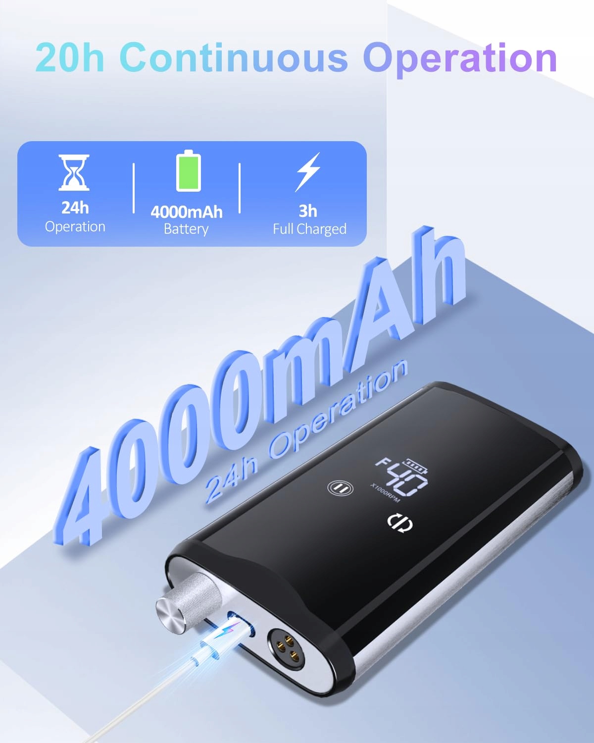 ENGERWALL Profesjonalna Frezarka Do Paznokci 40000 Obr/min Akumulator — miniatura 3