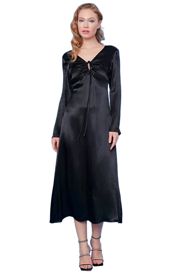 Vitrin Černé Šaty Se Zavazováním A Dlouhým Rukávem L 5FA