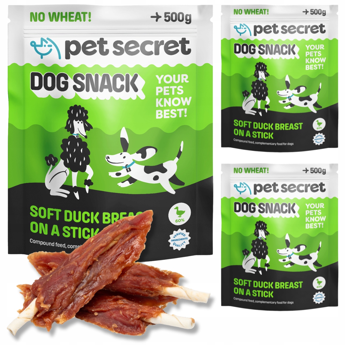 Levně Měkká kachní prsa na tyči 3x500 g, psí pamlsek Pet Secret