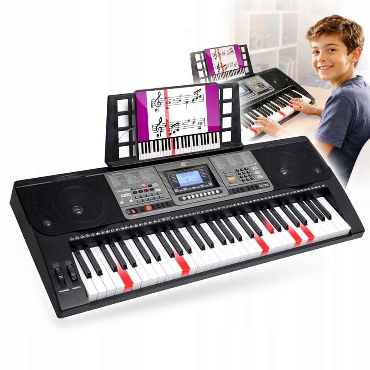 Velká Klávesnice Varhany Piano 61KL Podsvícené Led Klávesy Režim Usb Lekce