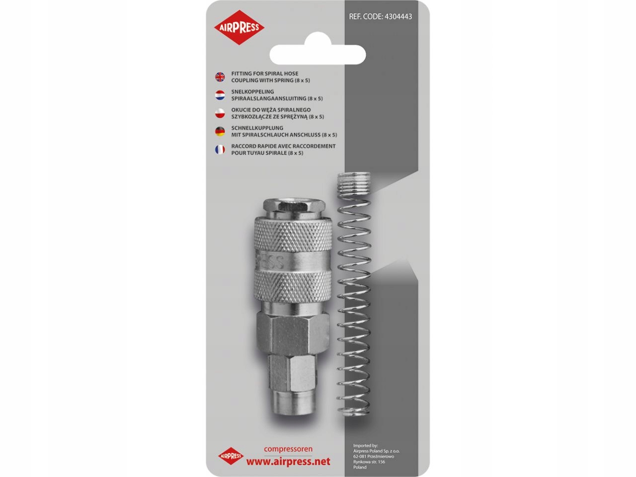 Airpress Okucie Do węża spiralnego 8 x 5 mm Szybkozłącze Ze Sprężyną