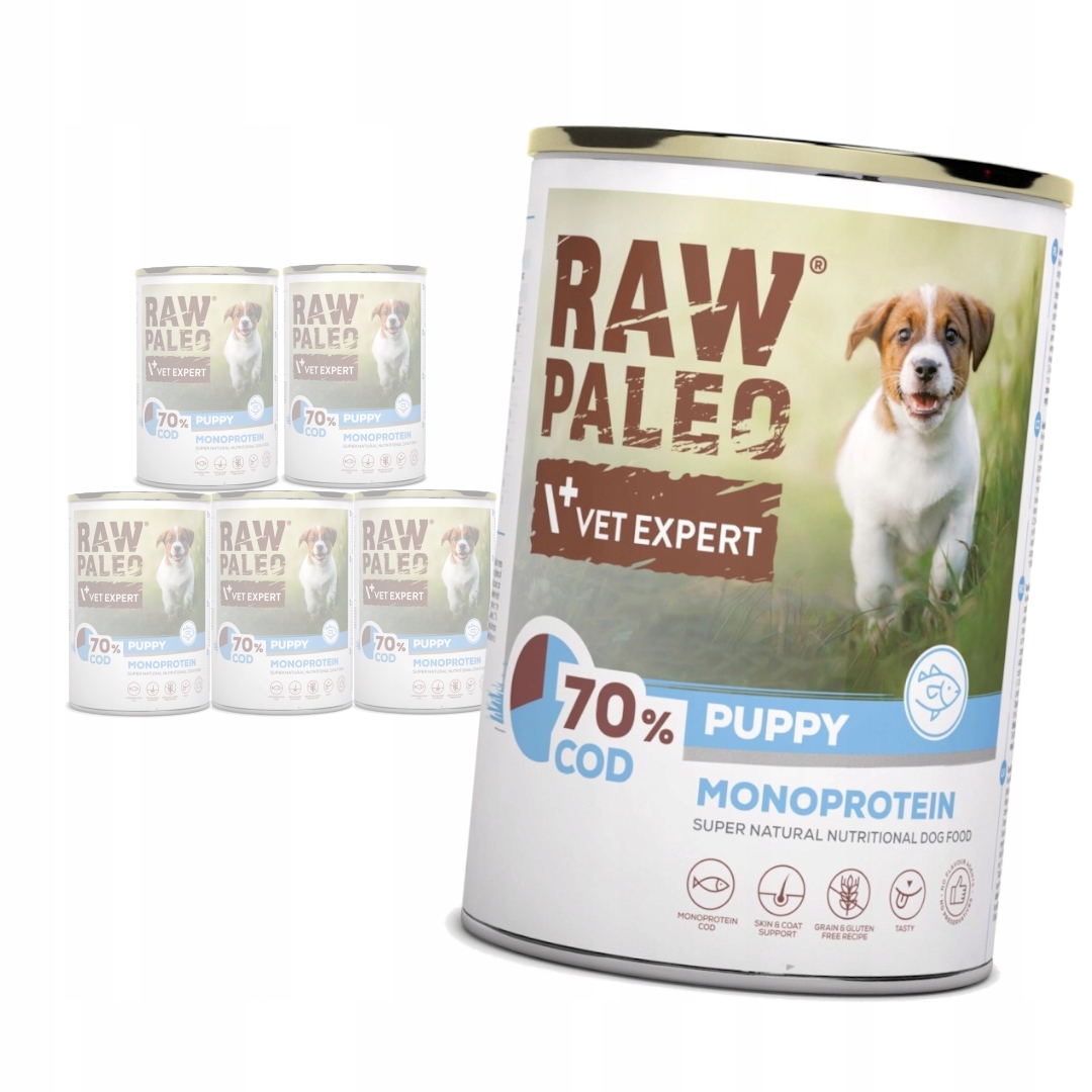 Levně Raw Paleo Monoprotein Puppy 6x400g Vlhké Krmivo pro štěňata s treskou
