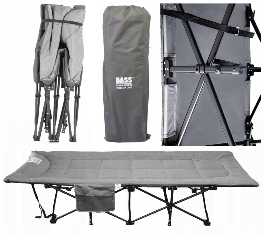 Łóżko turystyczne Polowe z materacem Bass 198 cm x 68 cm składane Polówka