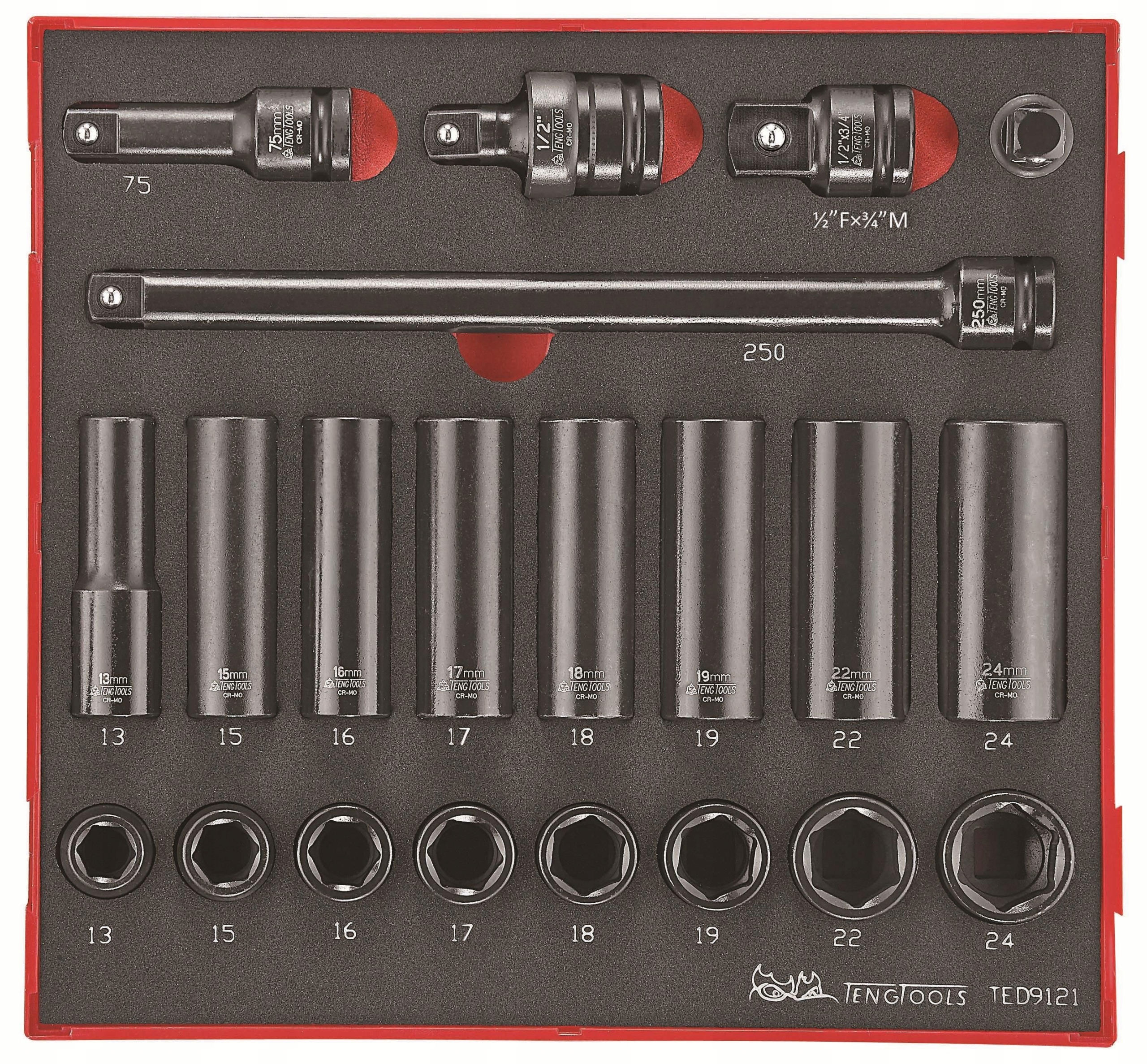 Sada 21 úderových nástavcov 1/2 Teng Tools TED9121
