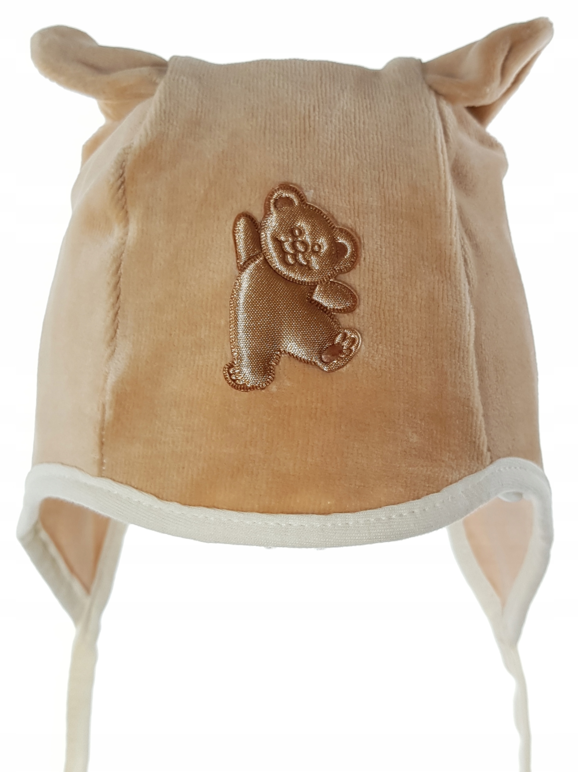 POLSKA CZAPKA MIŚ WELUR WIĄZANA USZKA 0-18MC 15KOL