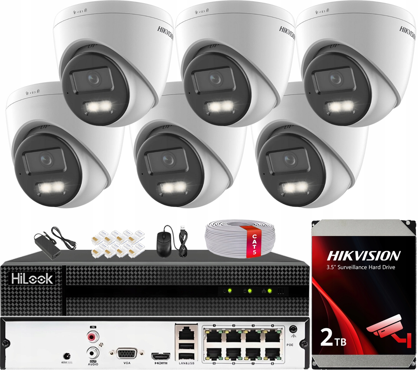 Monitorovací sada pro 6 kamer 4MPX Smart Hybrid Light 40 m Hikvision PoE 2TB
