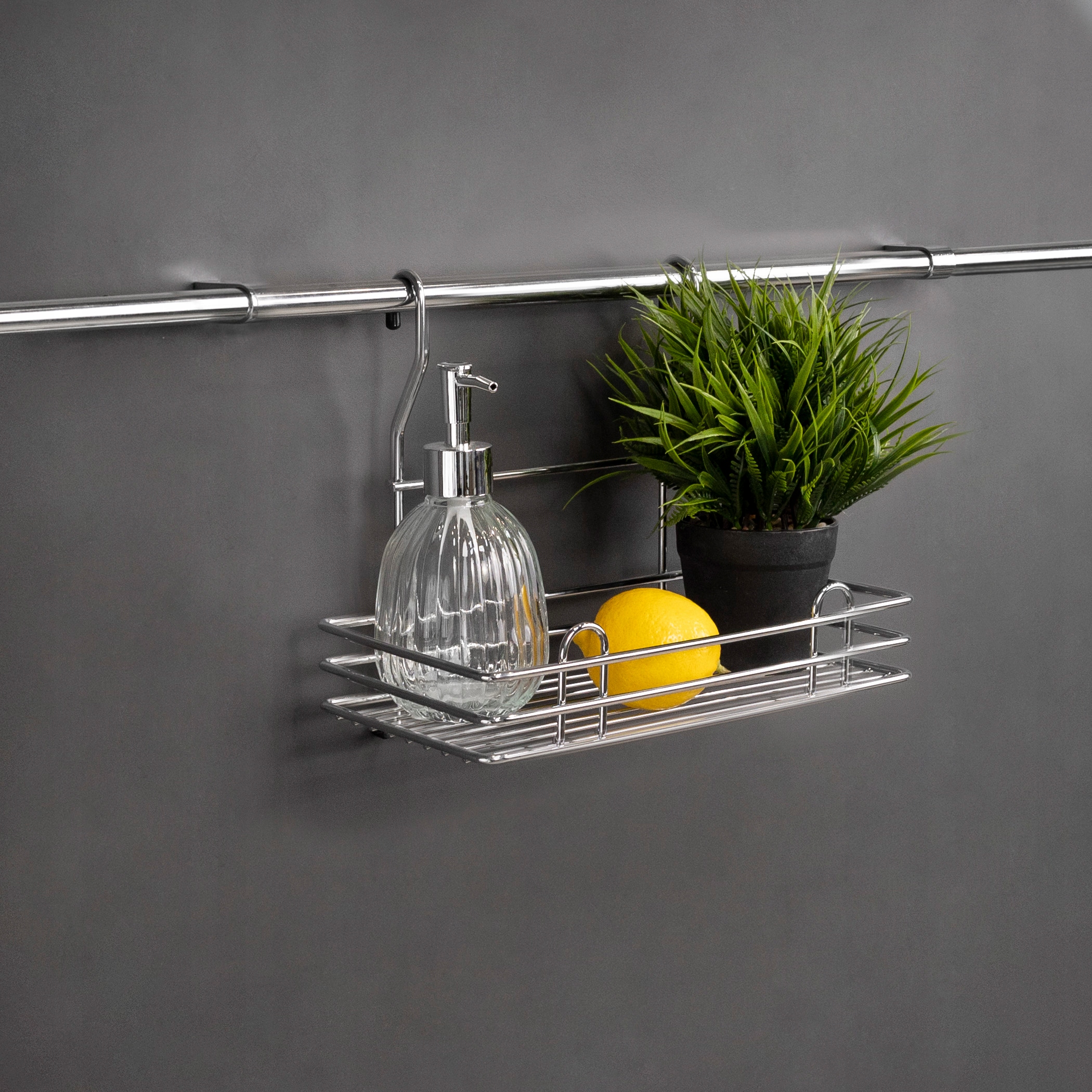 KOSZ NA RELING, NA DRZWI, KOSZYK NA PRZYPRAWY, akcesoria, chrom, srebrny