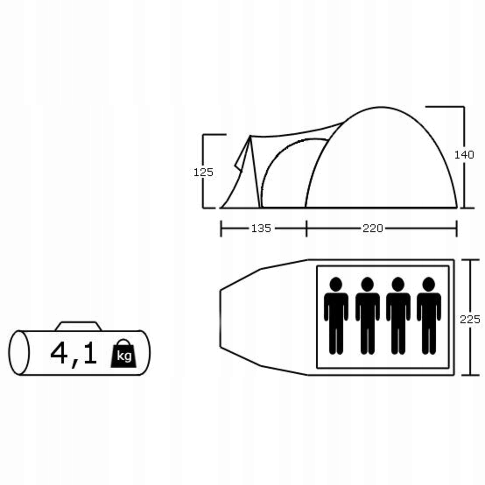 DUŻY NAMIOT RODZINNY TURYSTYCZNY 4-OSOBOWY Model 4 PRO ACAMPER